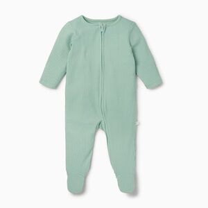 MORI Ribbed Zip-Up Green Unisex Baby Pajamas 0-3 M